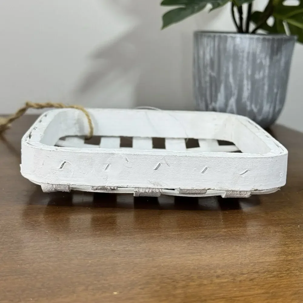 White Tobacco Basket Farmhouse Small 6” Square Decor Weave